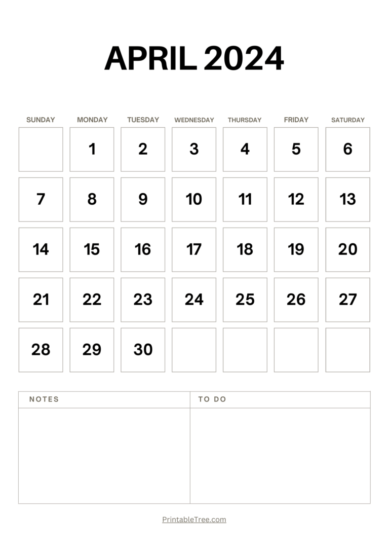 Blank April 2024 Calendar Printable PDF Template With Holidays