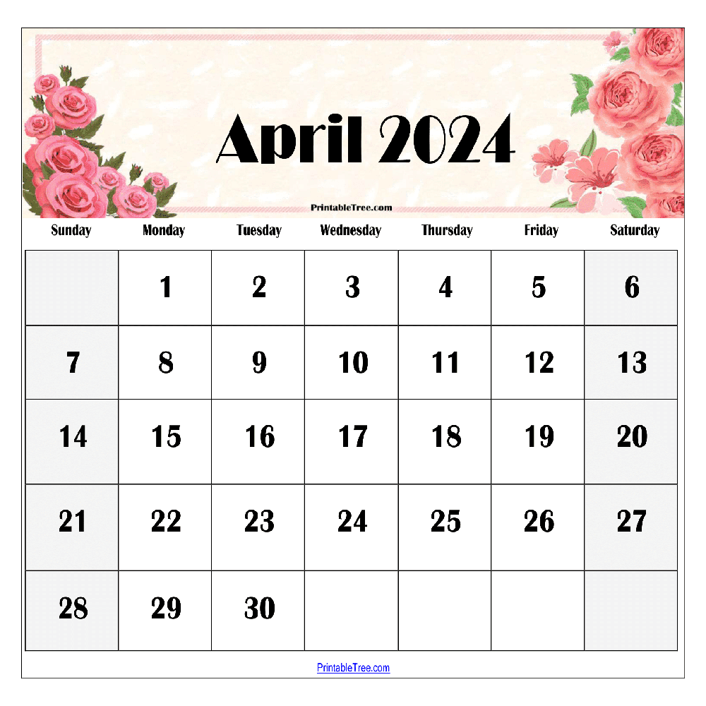 April 2024 Floral Calendar Printable