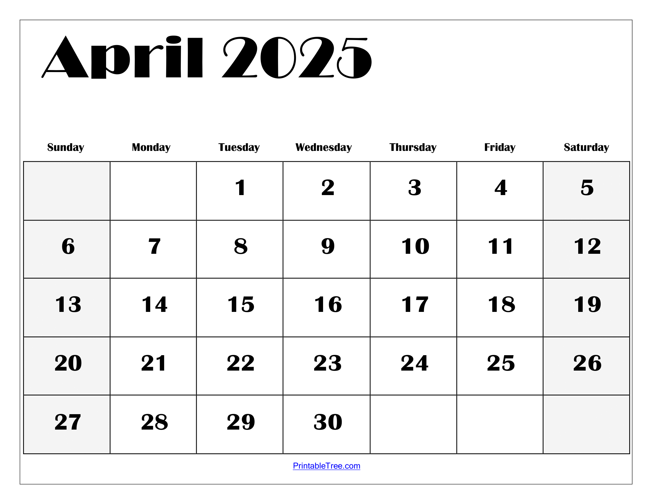 April 2025 Calendar Printable PDF Template with Holidays