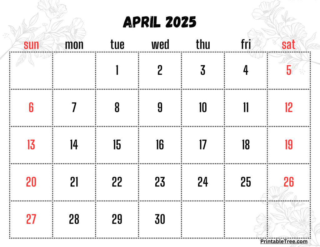 April 2025 Calendar Floral