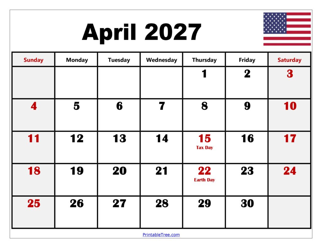 April 2027 Calendar with Holidays