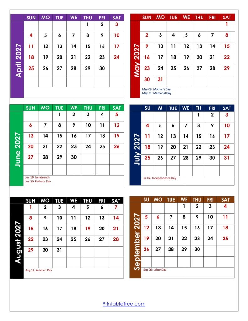 April 2027 to September 2027 Calendar with Holidays