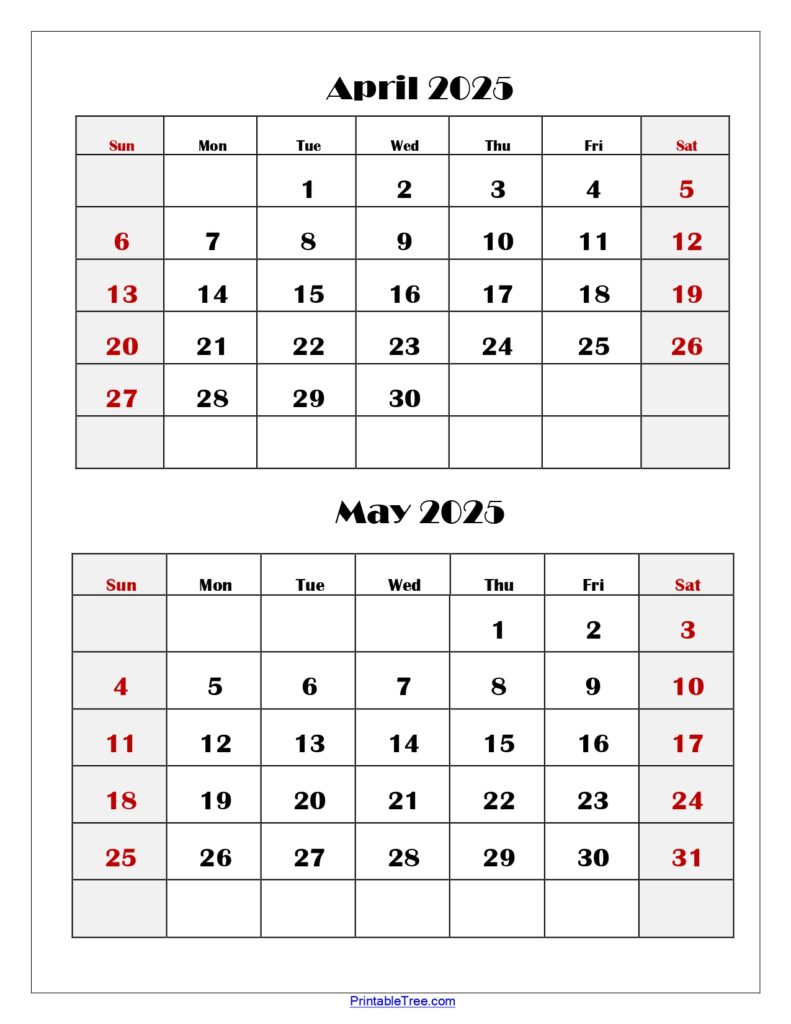 April and May 2025 Calendar