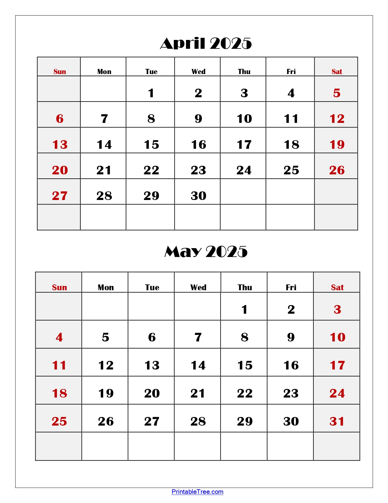 April and May 2025 Calendar Printable | Two Months Calendar
