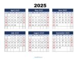 April to September 2025 Calendar Printable PDF | Six Months Calendar