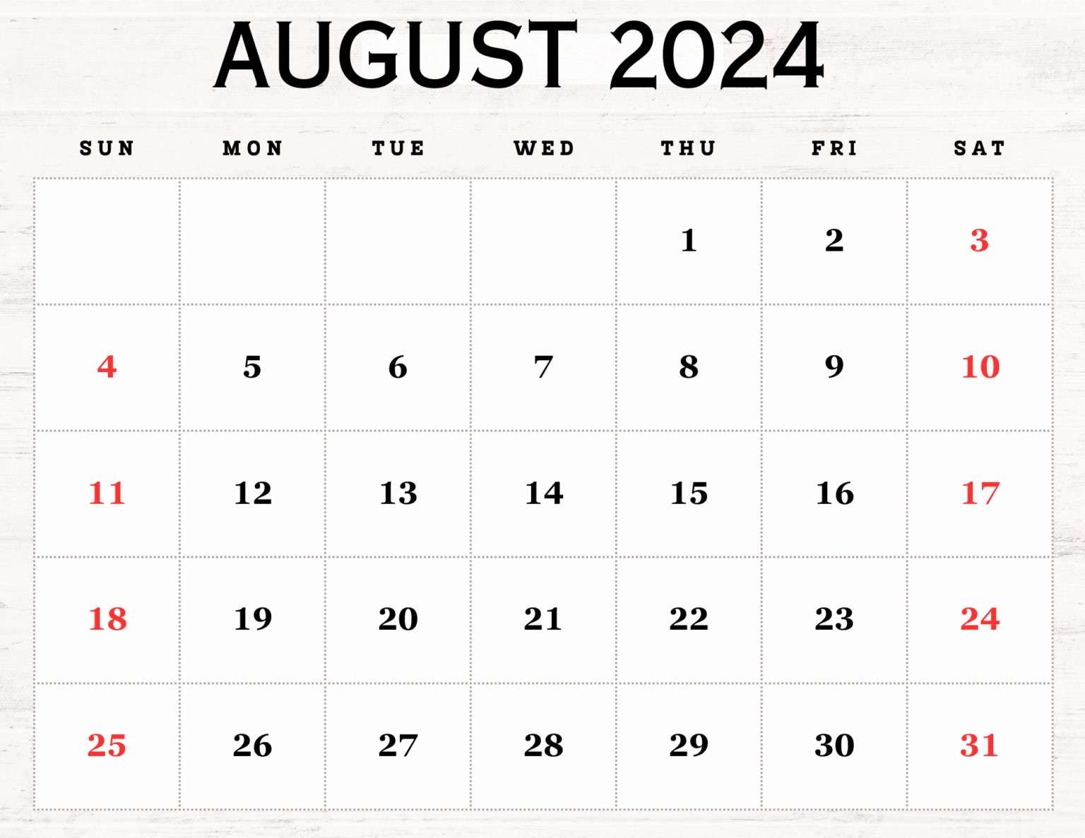 August 2024 Calendar Printable PDF Templates Free Download