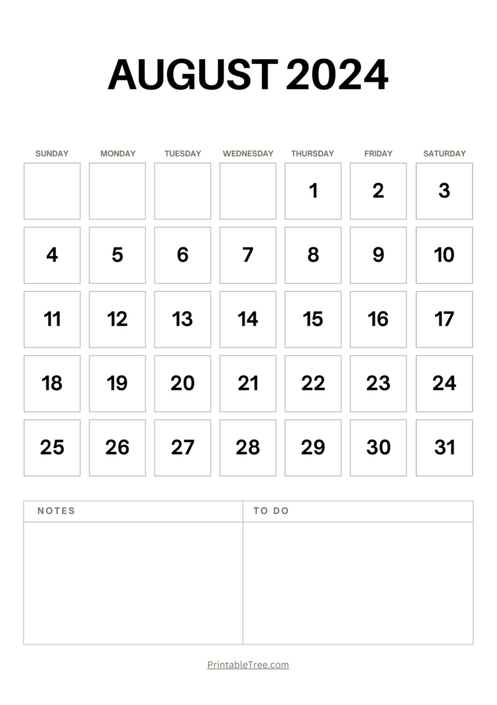 August 2024 Calendar with Notes