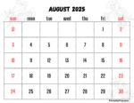 August 2025 Calendar Printable PDF Template with Holidays