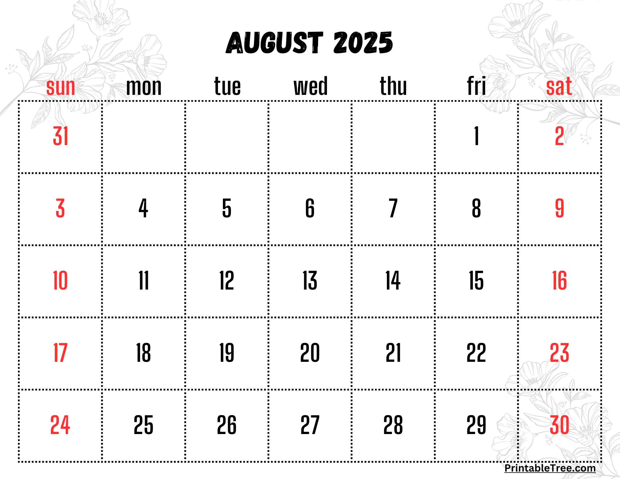 2025 August Calendar Free Printable Pdf Template Susan B Smith