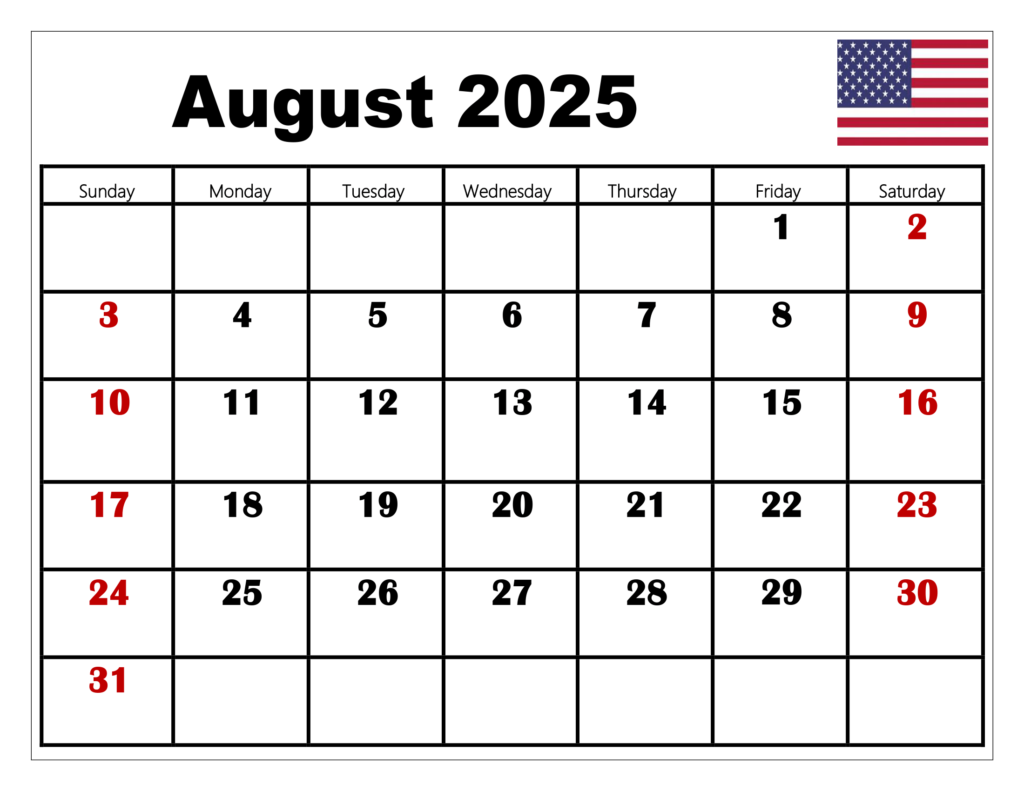 August 2025 Calendar with USA Holidays