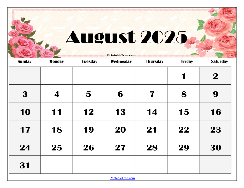 August 2025 Floral Calendar Printable