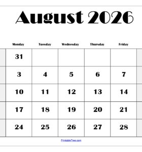 August 2026 Blank Printable Calendar