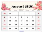 August 2026 Calendar Printable PDF with Holidays Template