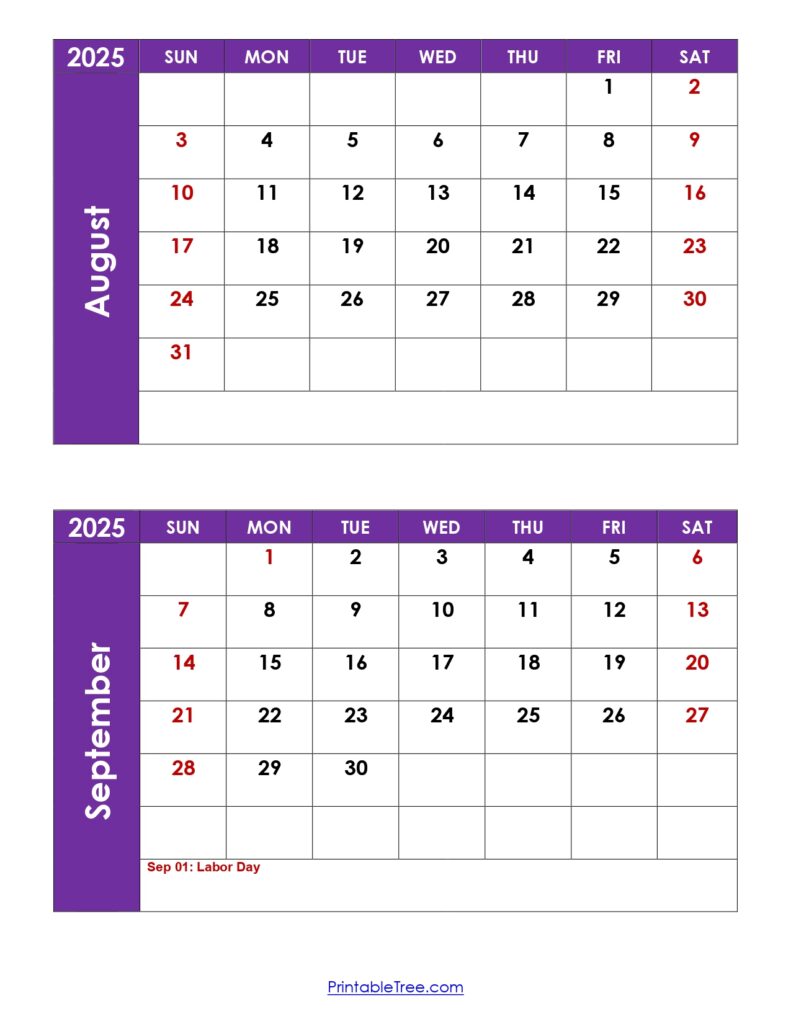 August and September 2025 Calendar with Holidays