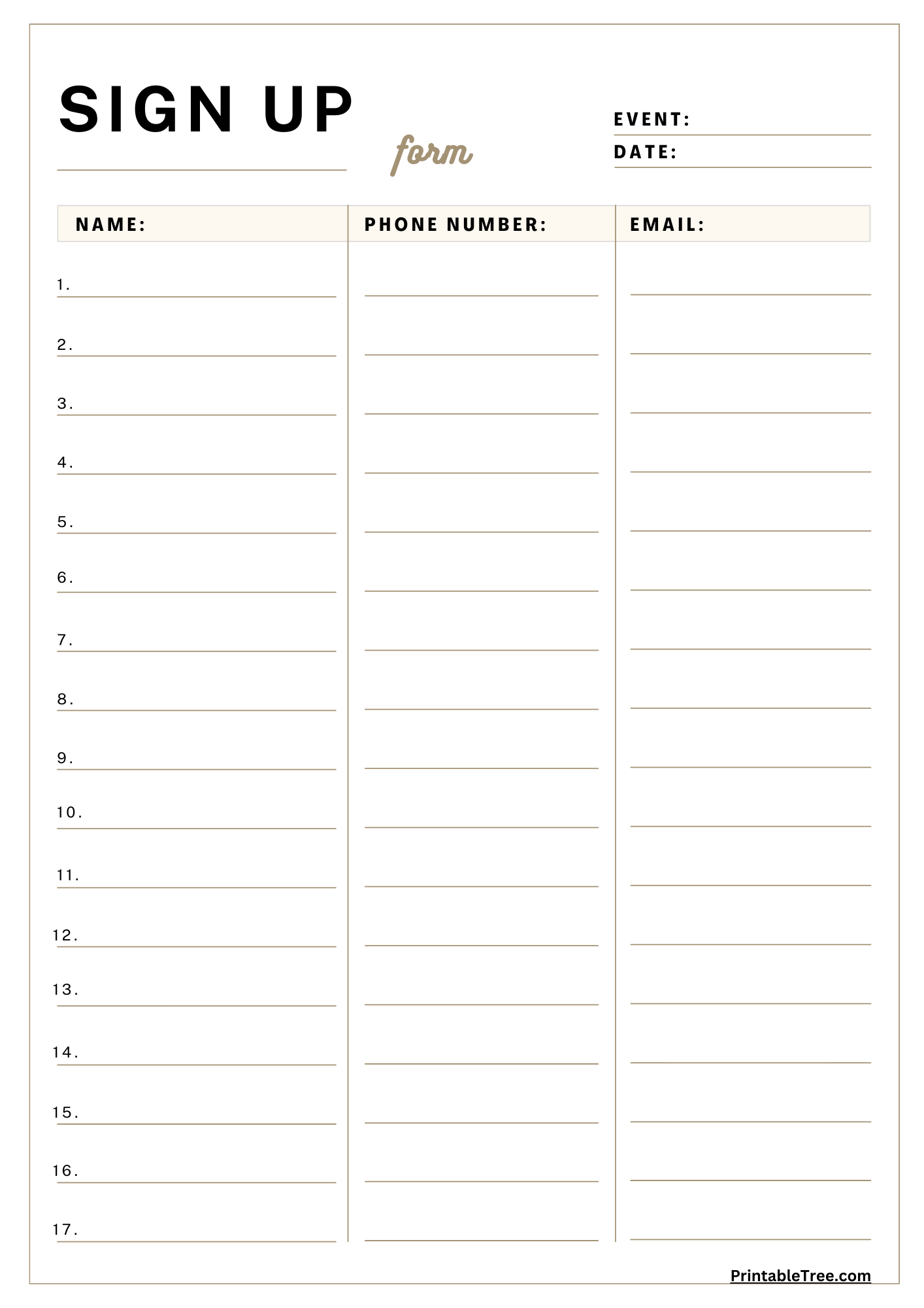 Sign Up Sheet Printable Prntbl concejomunicipaldechinu gov co