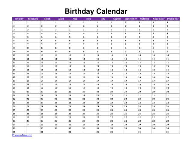 Free Printable Birthday Calendar 2026-2027 PDF Templates