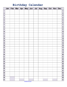 Free Printable Birthday Calendar PDF Templates