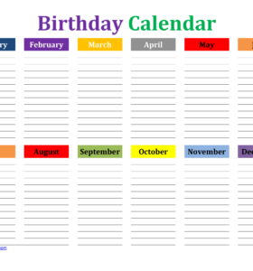 Colorful Birthday Calendar Landscape