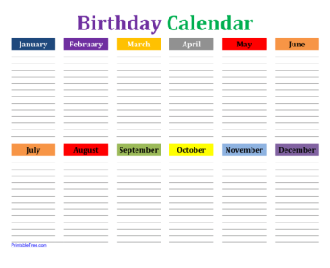Colorful Birthday Calendar Landscape