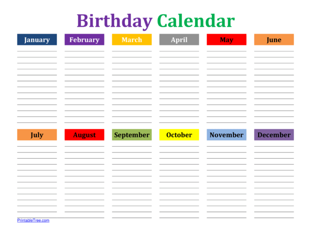 Free Printable Birthday Calendar PDF Templates