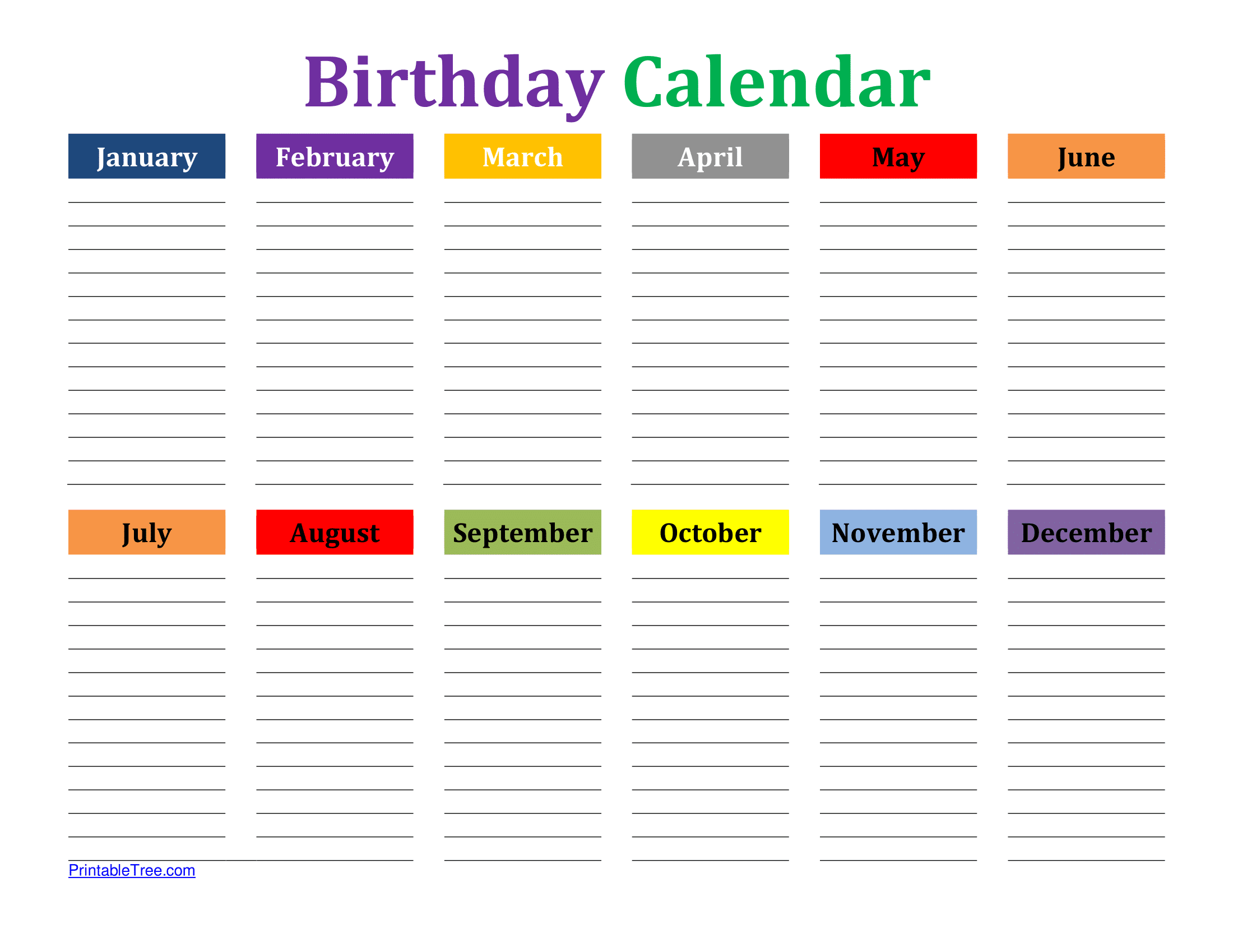 Free Birthday Calendar Printable PDF Templates - Printable Tree