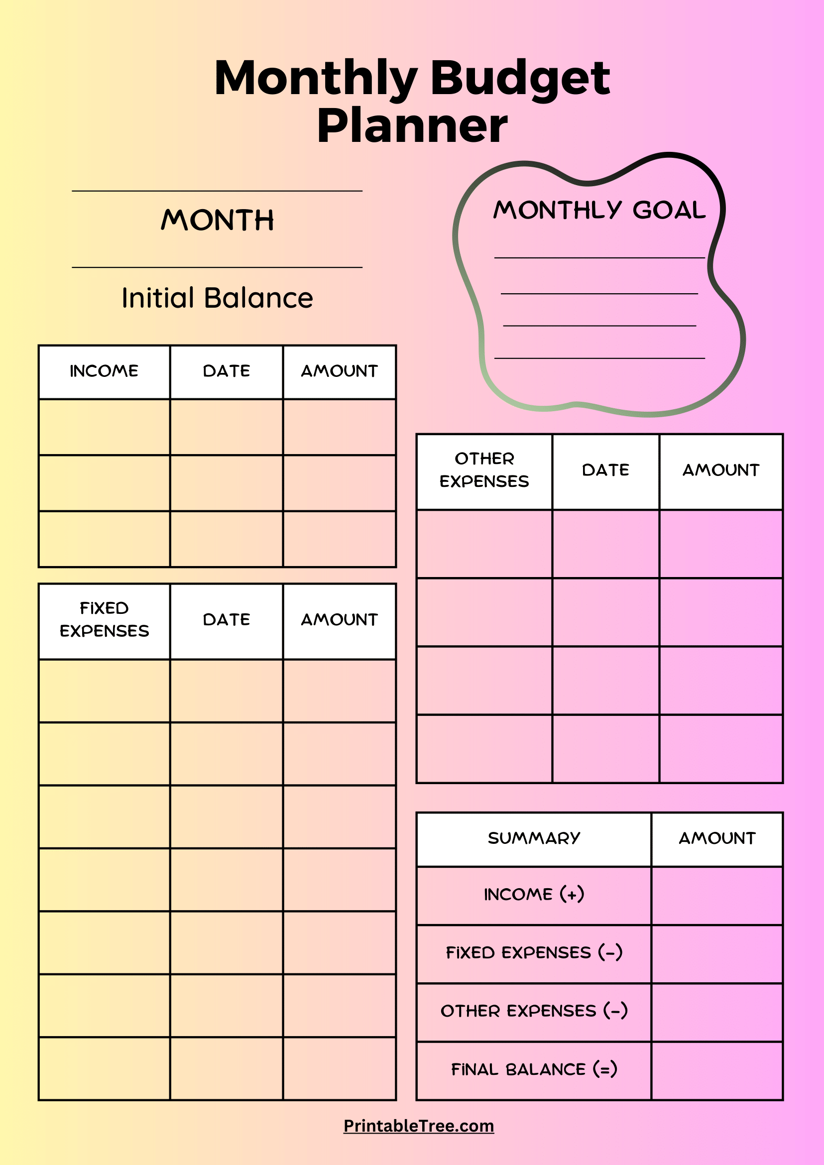 money-management-chart-printable