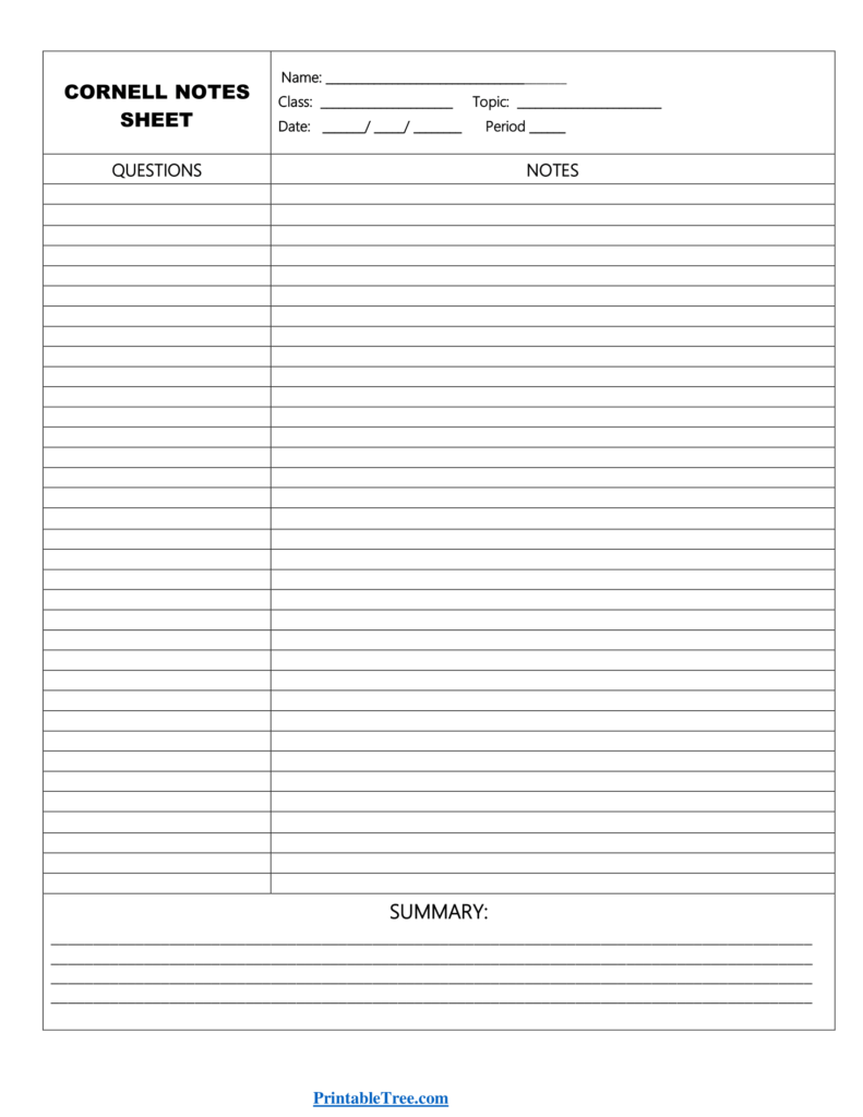 Cornell Notes Printable Template