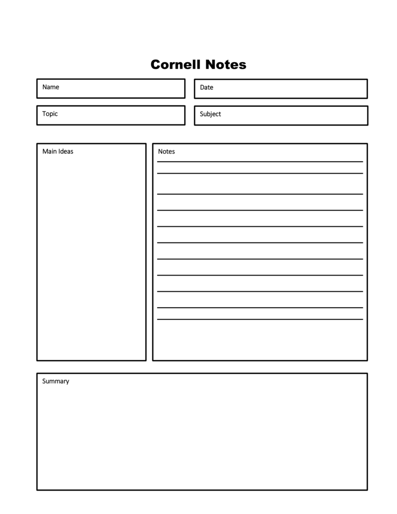 Printable Cornell Notes Template Printable Cornell Notes Template