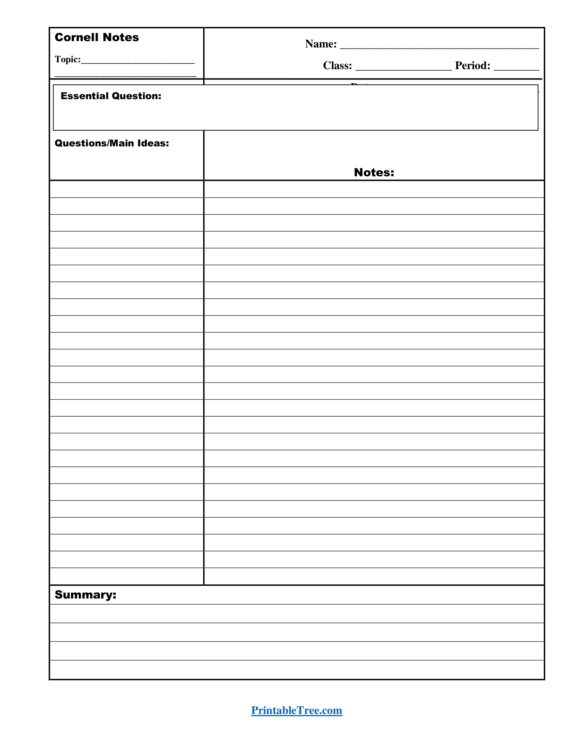 Free Download Printable Cornell Notes PDF Templates