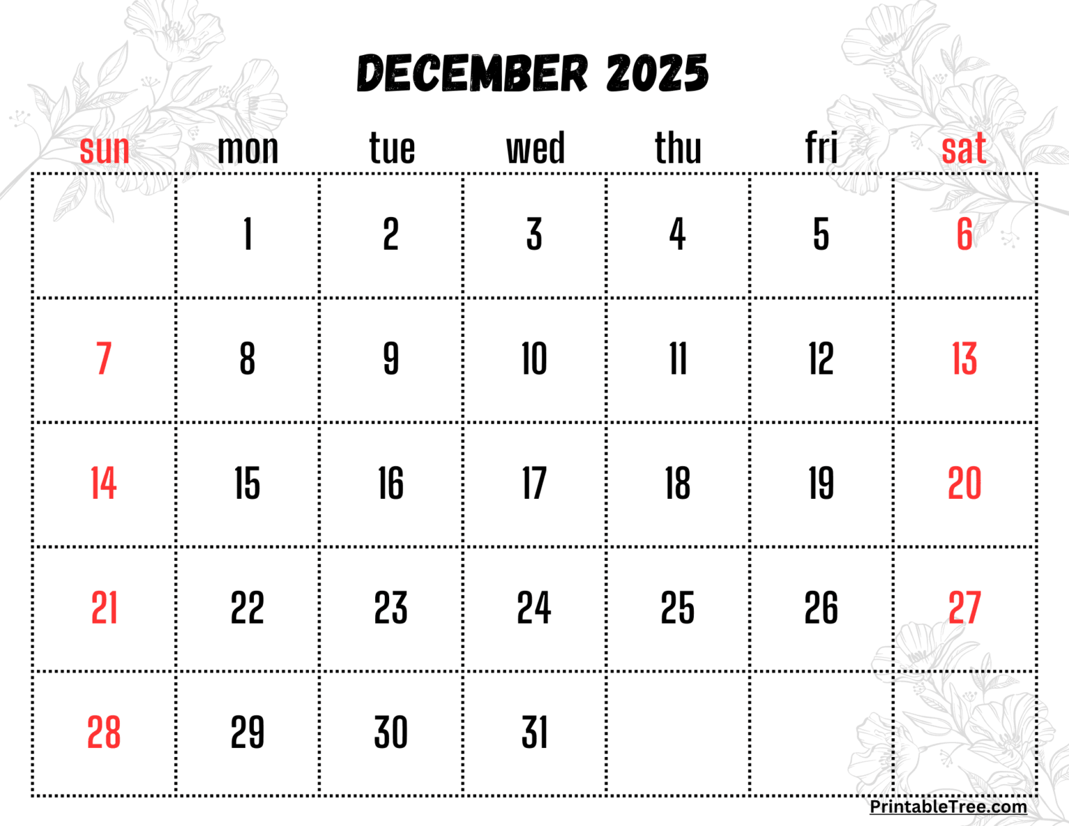 December 2025 Calendar Editable Word