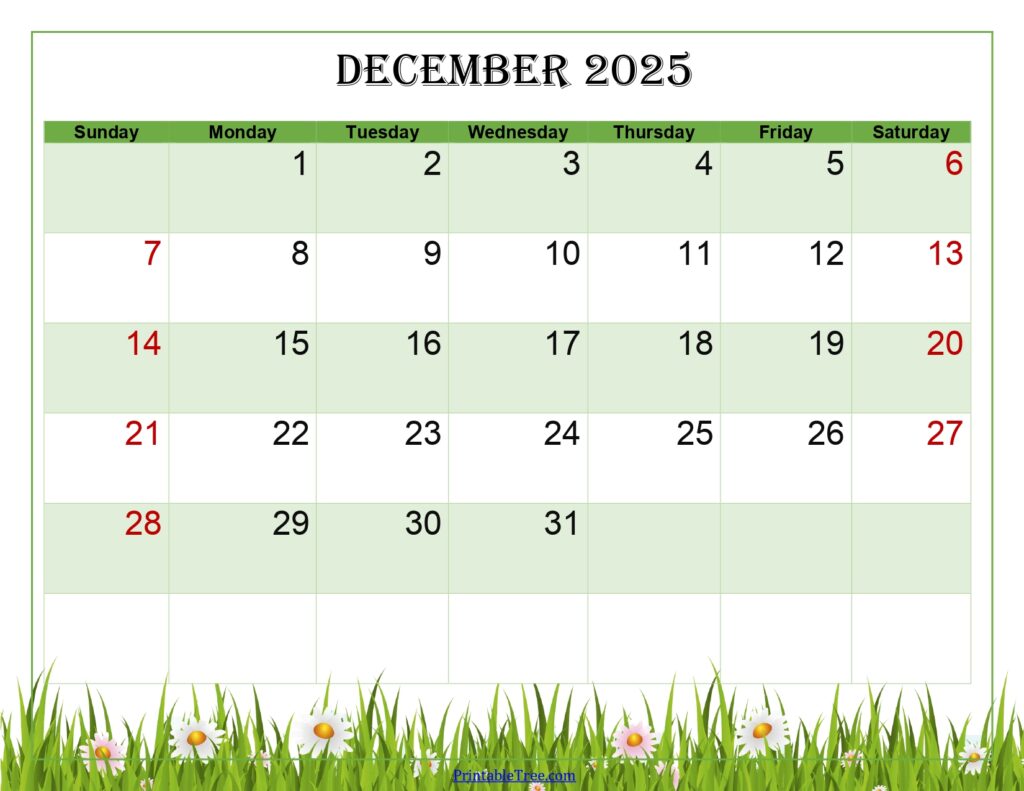 December 2025 Calendar Green Landscape