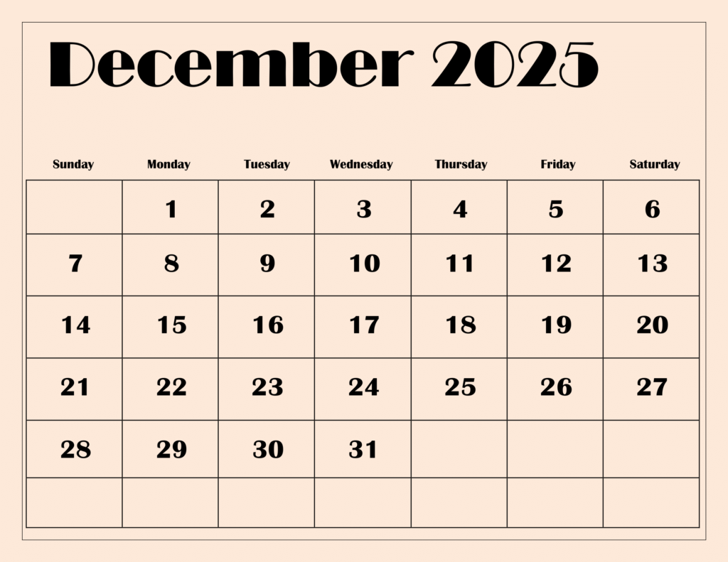 December 2025 Light Pink BG Calendar