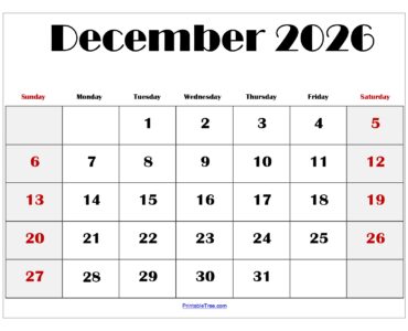 December 2026 Blank Printable Calendar