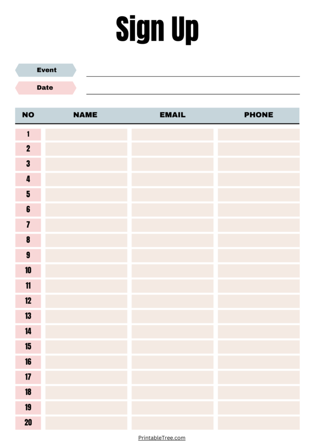 Free Printable Sign Up And Sign In Sheet Pdf Templates 9059