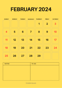 February 2024 Calendar Printable PDF Template With Holidays