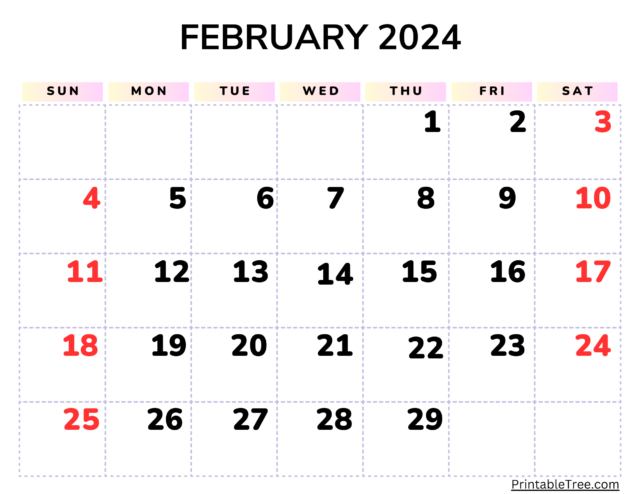 February 2024 Calendar Printable PDF Template With Holidays