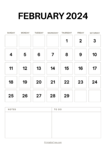 February 2024 Calendar Printable PDF Template With Holidays