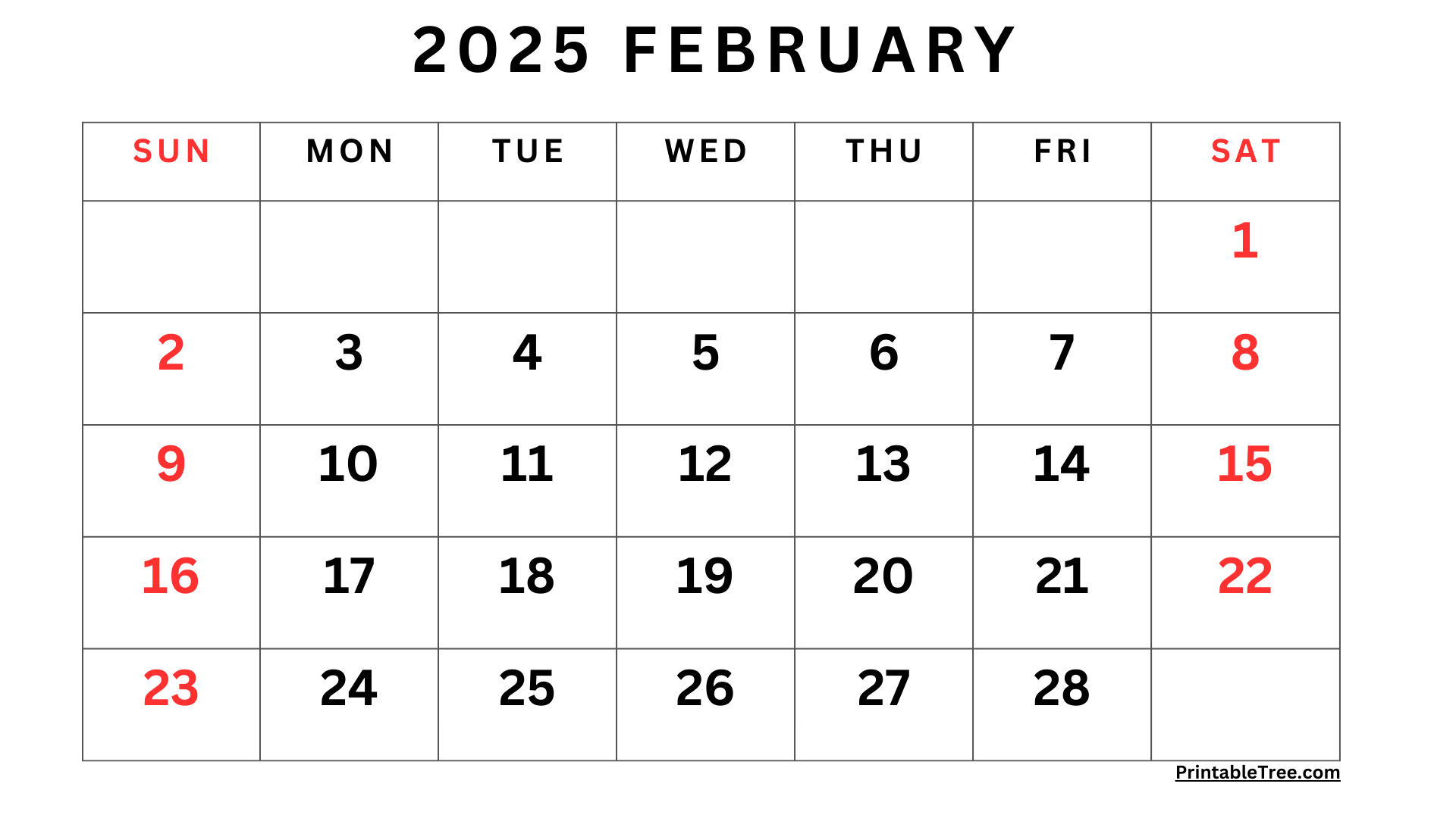 February 2025 Calendar Printable PDF Template with Holidays