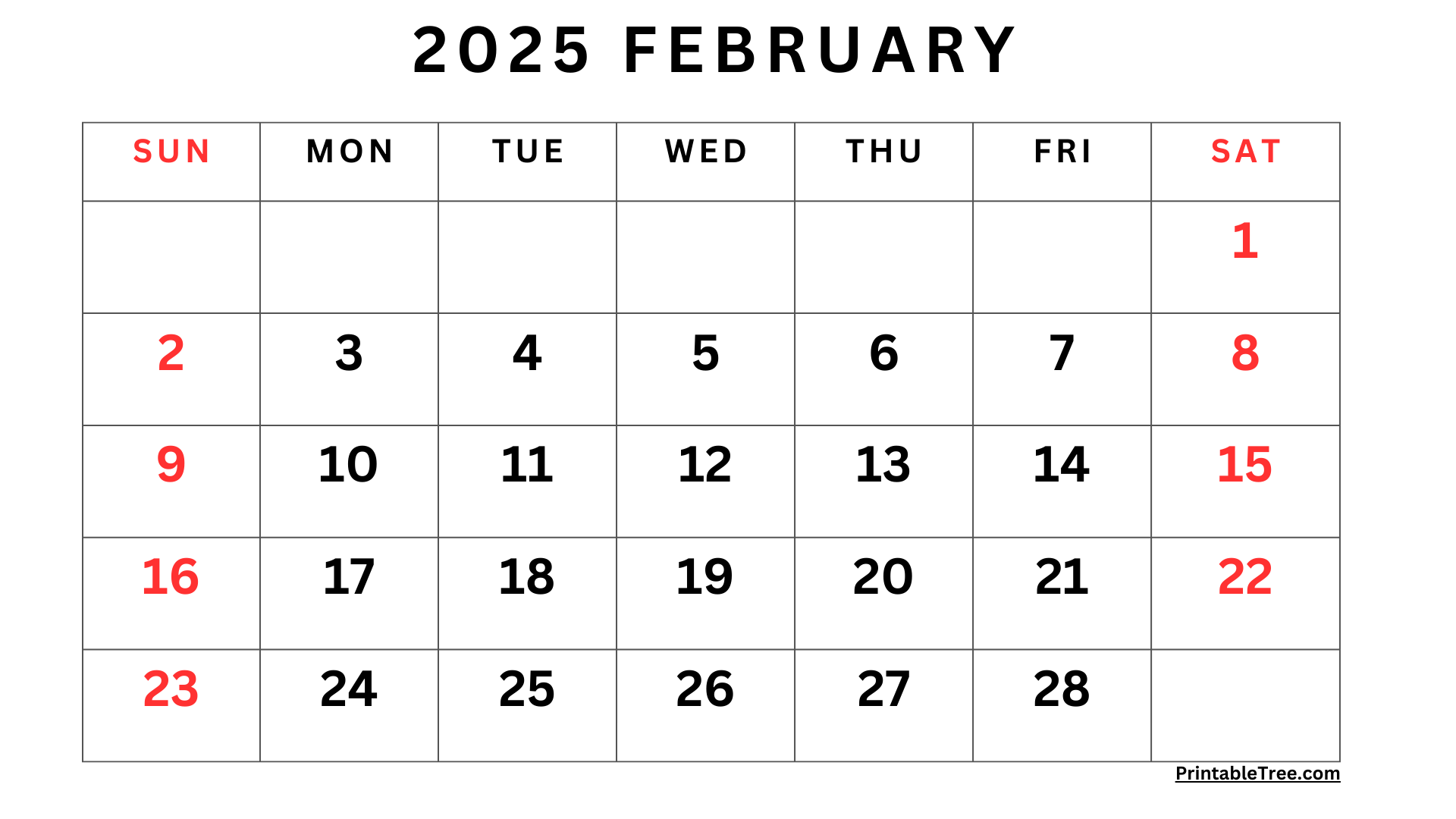 Blank Calendar Feb 2025 