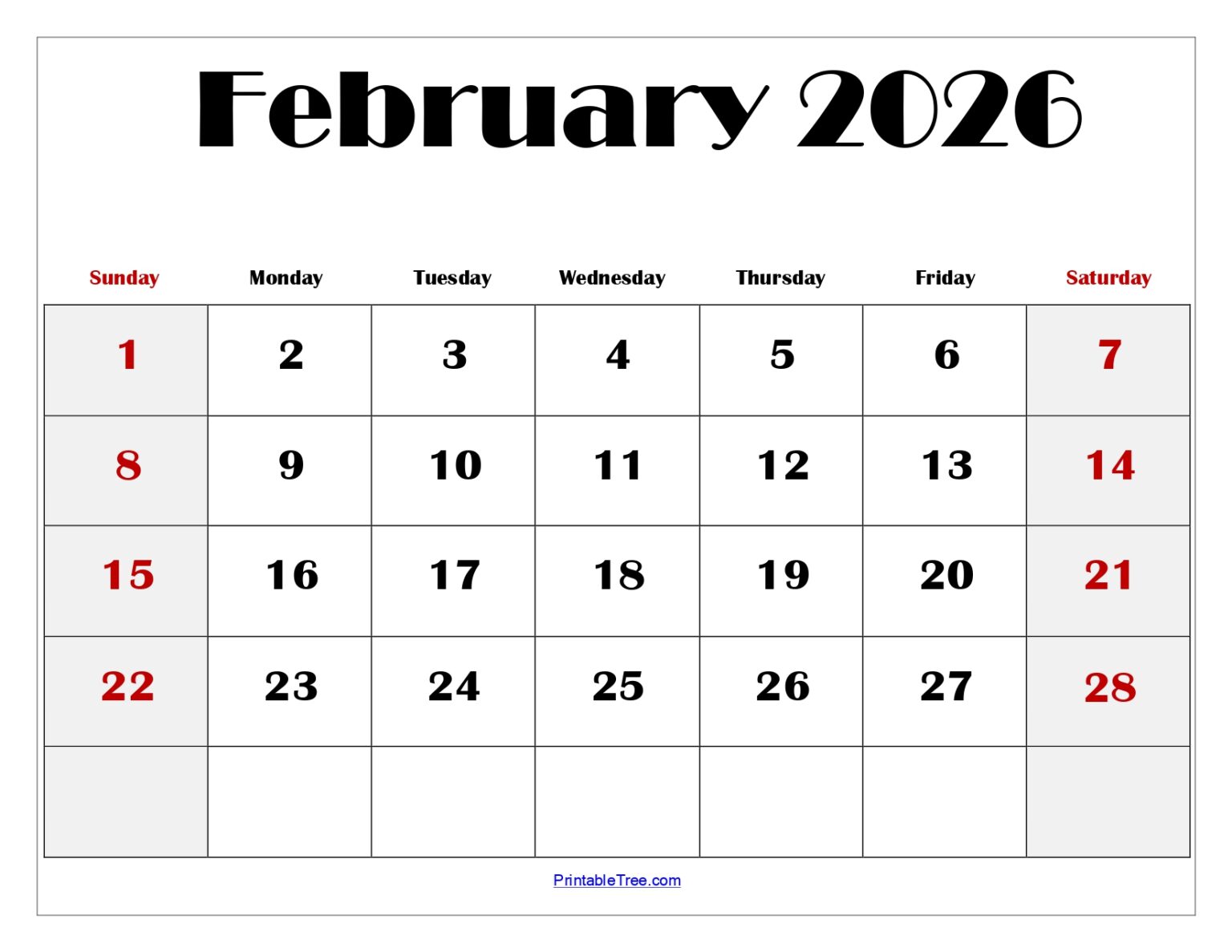 February 2026 Calendar Printable PDF with Holidays Templates