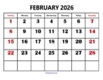 February 2026 Calendar Printable PDF with Holidays Templates