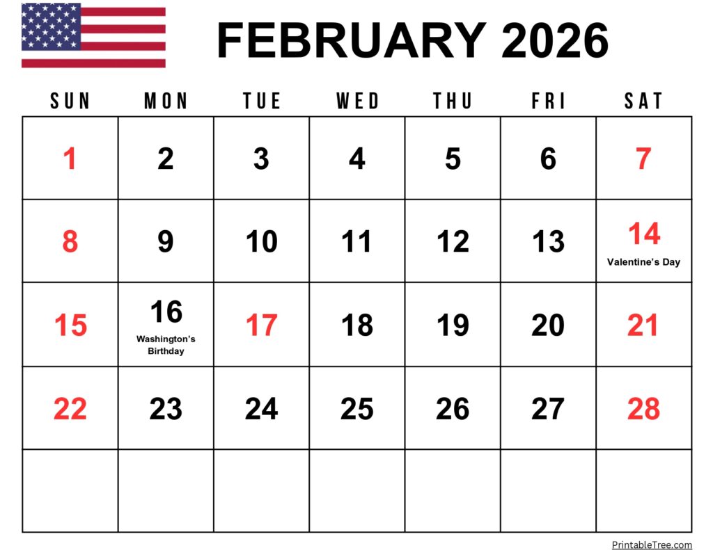 February 2026 Calendar with US Holidays