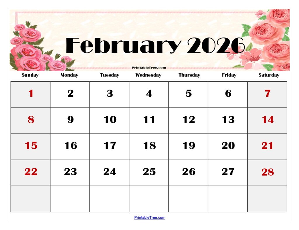 February 2026 Floral Calendar Printable