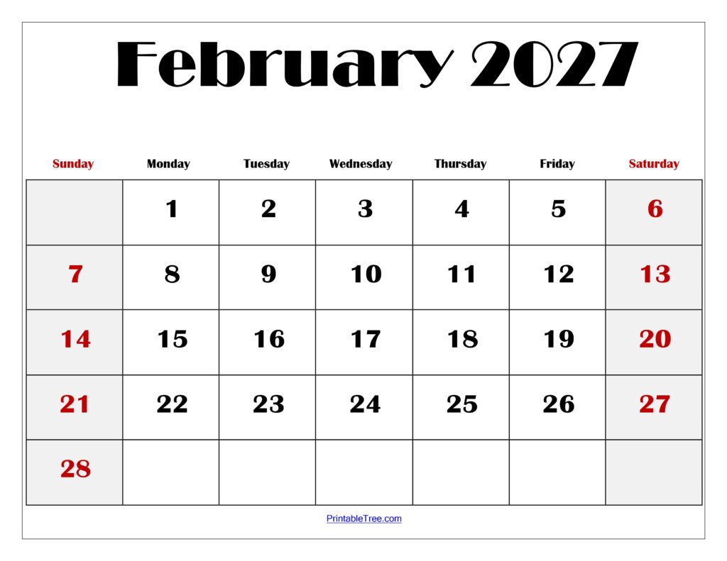February 2027 Blank Printable Calendar