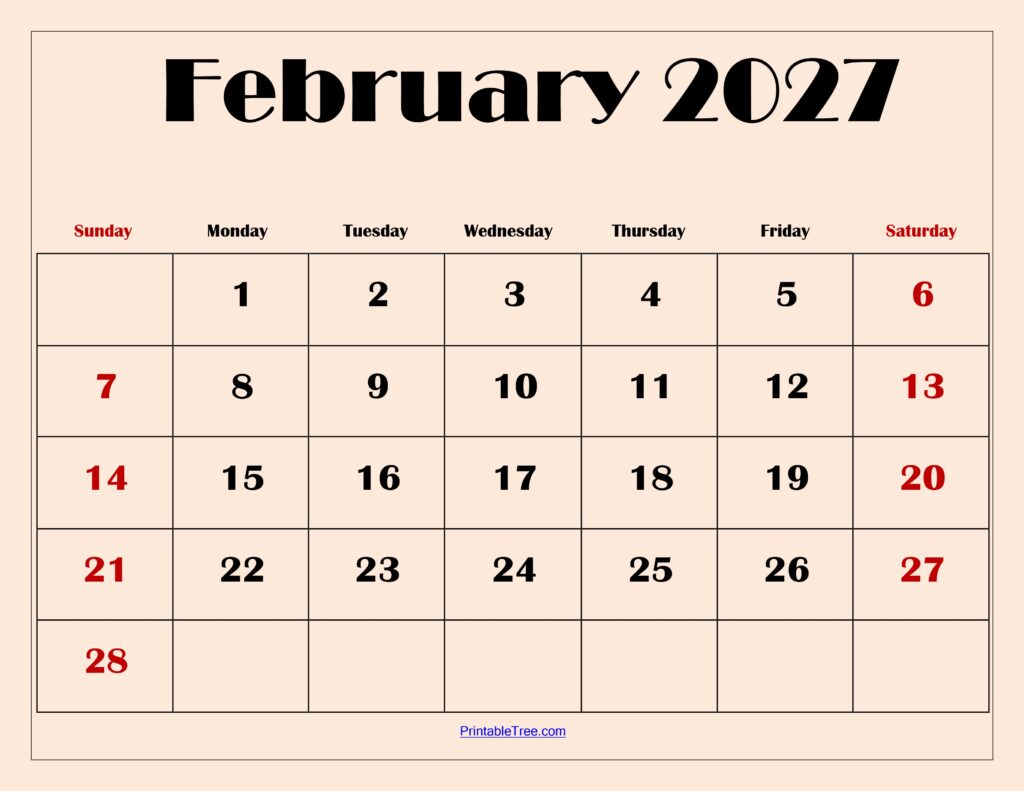 February 2027 Calendar with Light Pink