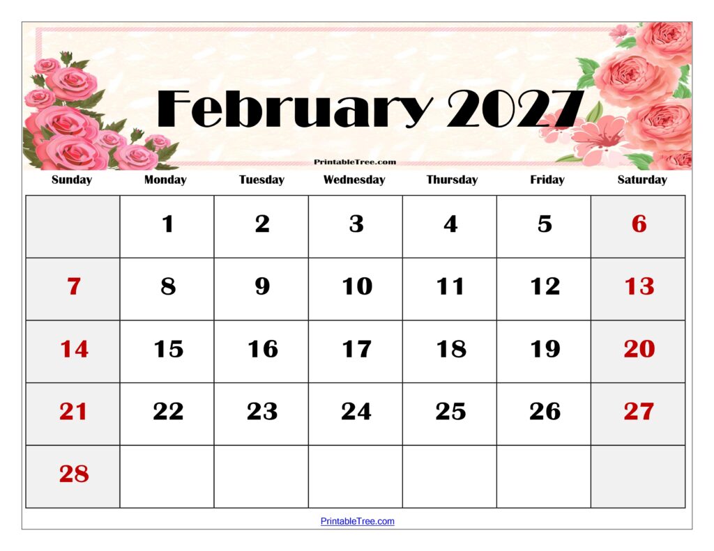 February 2027 Floral Calendar Printable
