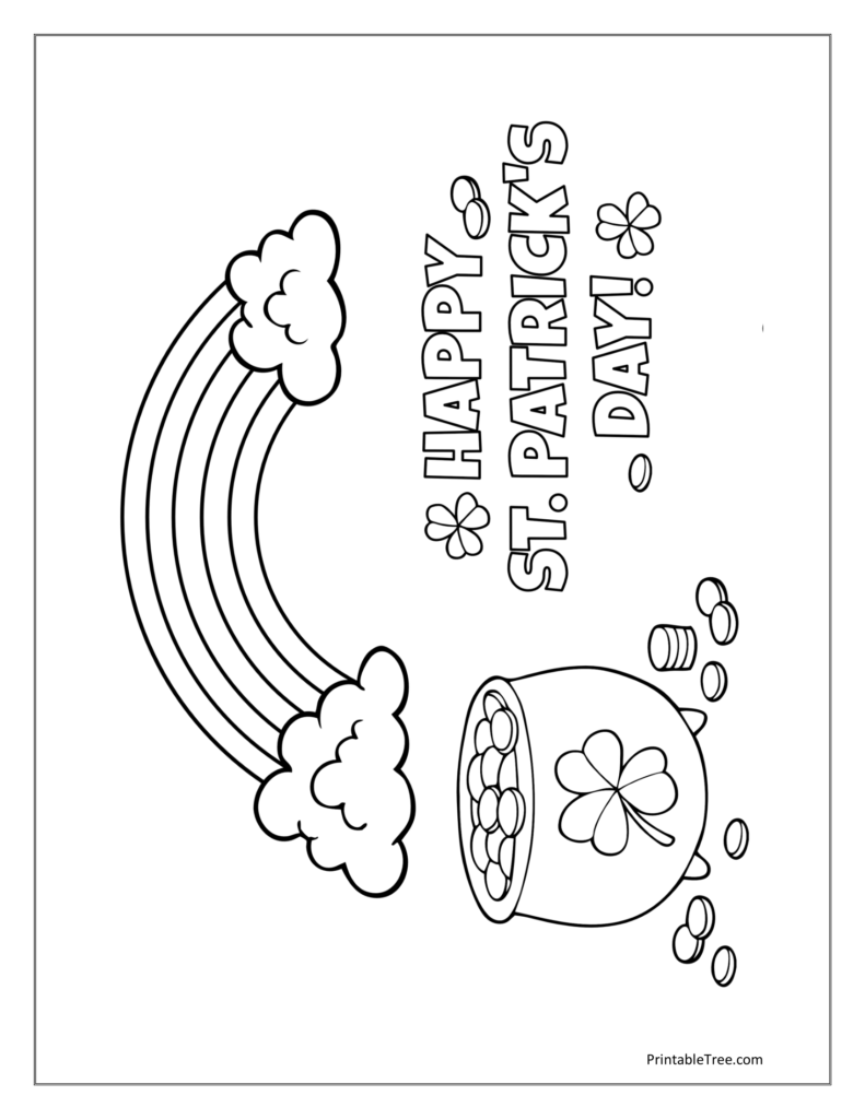 Gold Pot Rainbow Coloring Pages with happy st Patricks Day