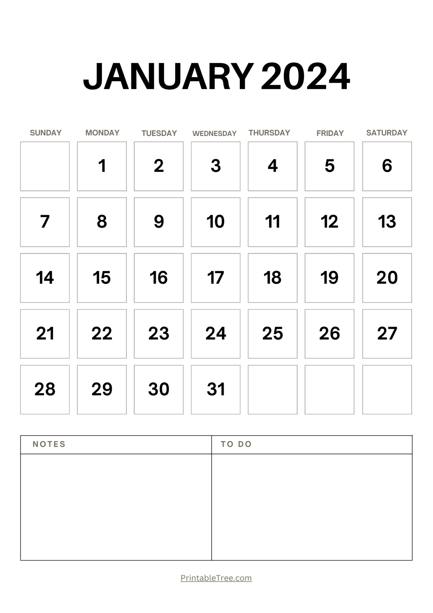 January 2024 Calendar Printable Pdf Template With Holidays