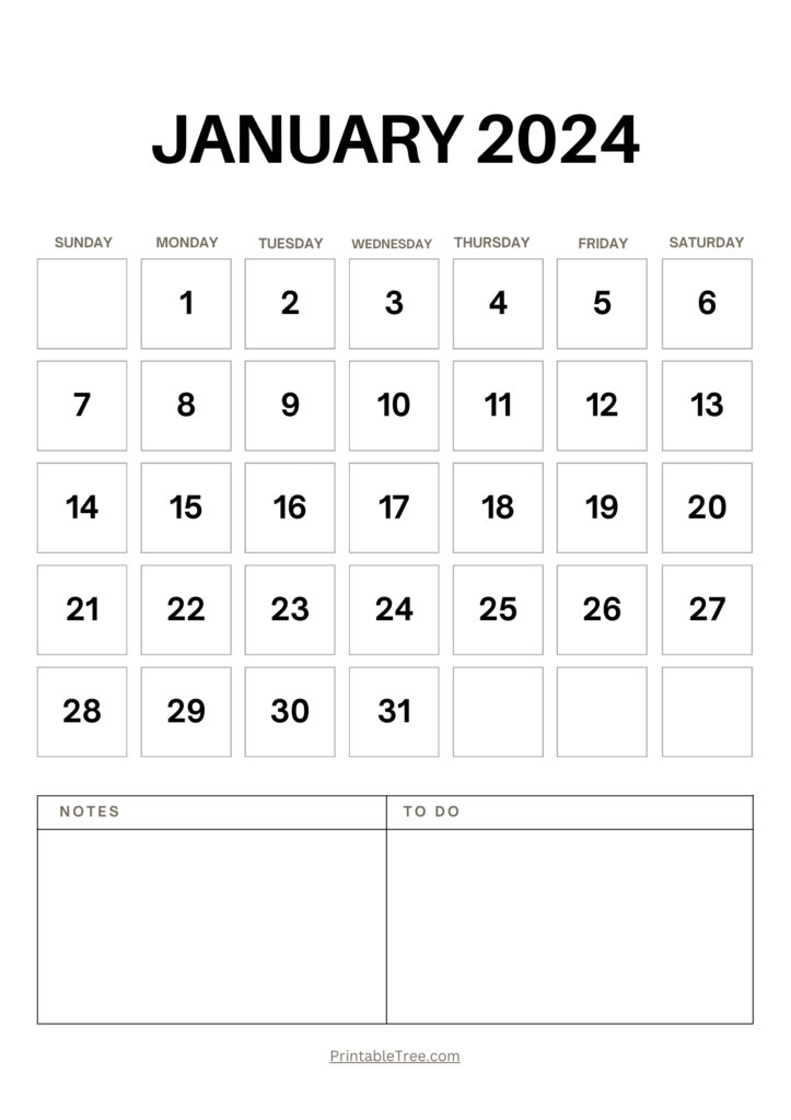 January 2024 Calendar with Notes