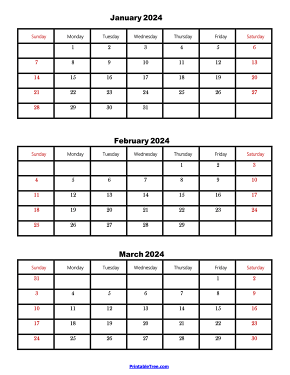 Three Months Calendar Printable Pdf 2024